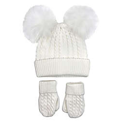 NYGB™ 2-Piece Cable Knit Double Pom-Pom Hat and Mitten Set in Ivory