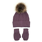 NYGB&trade; 2-Piece Cable Knit Pom-Pom Hat and Mitten Set in Rouge
