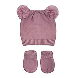NYGB™ Size 0-12M Double Pom-Pom Hat and Mitten Set in Mauve