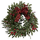 Alternate image 0 for Bee &amp; Willow&trade; 20-Inch Buffalo Plaid Christmas Wreath with Bells in Green