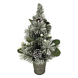 Bee & Willow™ 18-Inch Flocked Tabletop Tree in Green with Galvanized Bucket