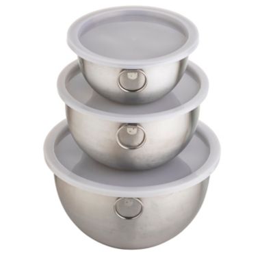 Simply Essential&trade; Stainless Steel Mixing Bowls with Lids (Set of 3). View a larger version of this product image.