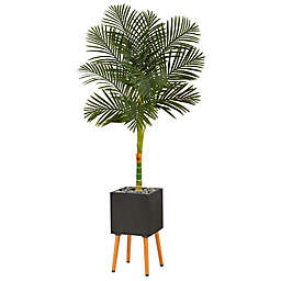 Nearly Natural 72-Inch Golden Cane Palm Tree with Black Planter