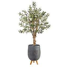 Nearly Natural 60-Inch Olive Tree with Grey Tri-Pod Planter