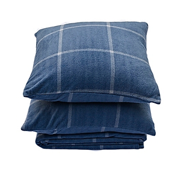 Simply Essential&trade; 3-Piece Windowpane Plaid Throw Blanket and Throw Pillow Bundle in Navy. View a larger version of this product image.