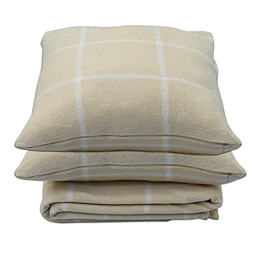 Simply Essential&trade; 3-Piece Windowpane Plaid Throw Blanket and Throw Pillow Bundle in Sandshell. View a larger version of this product image.