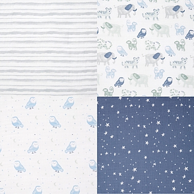aden + anais&trade; essentials 4-Pack Time To Dream Swaddle Blankets in Blue. View a larger version of this product image.