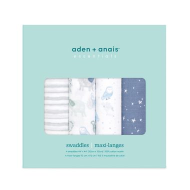 aden + anais&trade; essentials 4-Pack Time To Dream Swaddle Blankets in Blue. View a larger version of this product image.