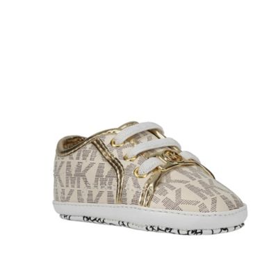 Michael Kors® Size 9-12M Logo Lace-Up Sneaker in Cream | buybuy BABY
