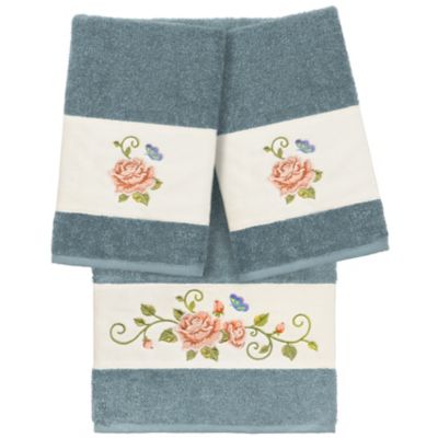 Linum Home Textiles Scarlet 3PC Embellished Towel Set Teal 