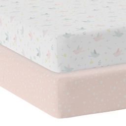Living Textiles Ava Birds 2-Pack Organic Cotton Jersey Fitted Crib Sheets in Pink/Blue