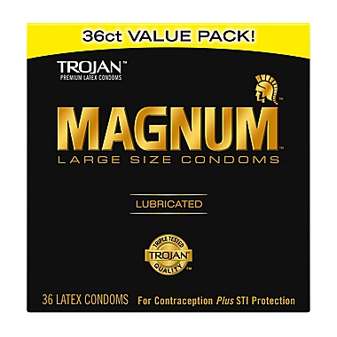 Trojan&reg; Magnum 36-Count Large Lubricated Premium Latex Condoms Value Pack. View a larger version of this product image.
