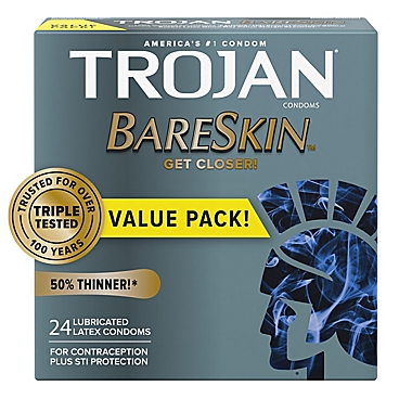 Trojan&reg; BareSkin&trade; 24-Count Premium Lubricant Latex Condoms. View a larger version of this product image.