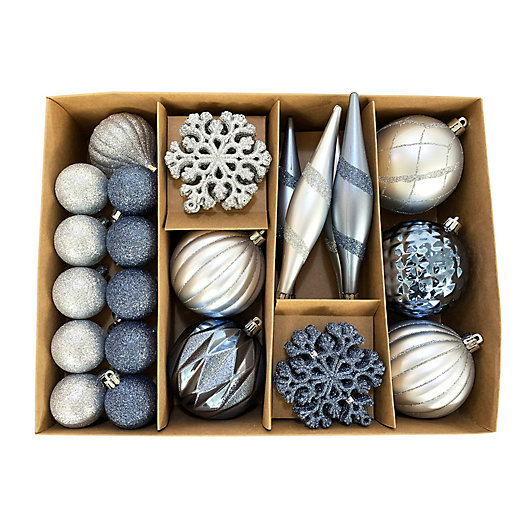 Alternate image 1 for H for Happy™ 30-Count Modern Figural Christmas Ornaments in Silver/Blue