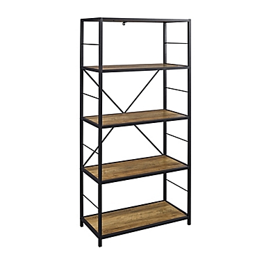 Forest Gate 60&quot; Spruce Rustic Metal Wood Media Bookshelf in Rustic Oak. View a larger version of this product image.