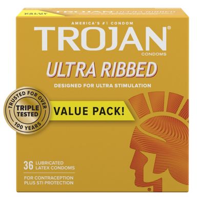 Trojan® Stimulations 36-Count Ultra Ribbed Spermicidal Lubricant Premium Latex Condoms Bed Bath and Beyond image
