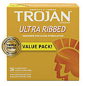 Trojan&reg; Stimulations 36-Count Ultra Ribbed Spermicidal Lubricant Premium Latex Condoms