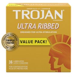 Trojan® Stimulations 36-Count Ultra Ribbed Spermicidal Lubricant Premium Latex Condoms