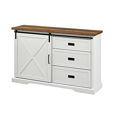 Forest Gate Wheatland 3-Drawer Sliding Door Farmhouse Storage Accent Cabinet in White. View a larger version of this product image.