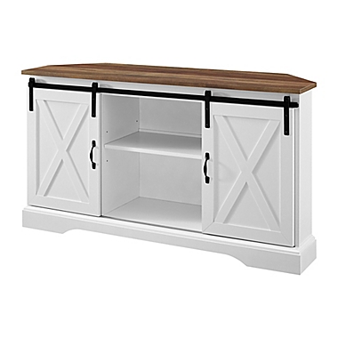 Forest Gate&trade; Wheatland Sliding Door Corner TV Stand in White. View a larger version of this product image.