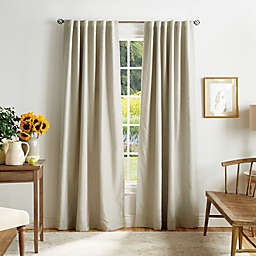 Martha Stewart Bedford 2-Pack Woven Plaid Backtab 100% Blackout Window Curtain Panels in Linen