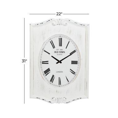 Ridge Road Décor 22-Inch x 31-Inch Farmhouse Wood Wall Clock in White. View a larger version of this product image.