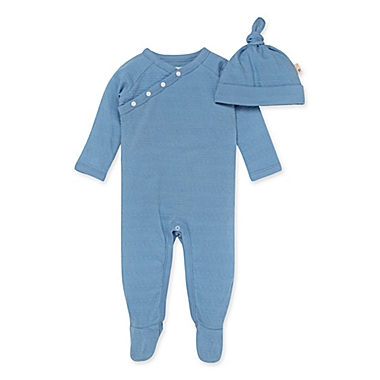 Burt&#39;s Bees Baby&reg; Preemie Dotted Jacquard Stripe Jumpsuit and Hat Set in Blue. View a larger version of this product image.
