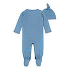 Alternate image 1 for Burt&#39;s Bees Baby&reg; Preemie Dotted Jacquard Stripe Jumpsuit and Hat Set in Blue