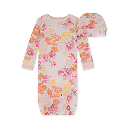 Alternate image 1 for Burt's Bees Baby® 2-Piece Sunset Bloom Gown and Cap Set in Pink/Orange