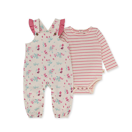Alternate image 1 for Burt's Bees Baby® Size 3-6M 2-Piece Lovely Floral Jumpsuit and Bodysuit Set in Pink