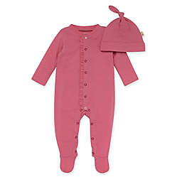 Burt's Bees Baby® Honeycomb Pointelle Ruffle Jumpsuit and Hat Set in Berry