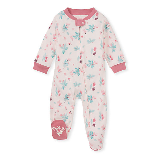 Alternate image 1 for Burt's Bees Baby® Size 3-6M Lovely Floral Sleep & Play Footie in Pink/Mint