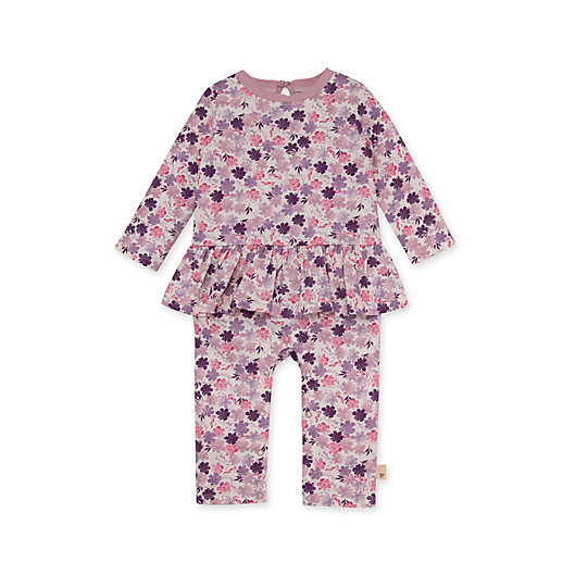 Alternate image 1 for Burt's Bees Baby® Organic Cotton Ditsy Museum Garden Jumpsuit in Pink/Purple