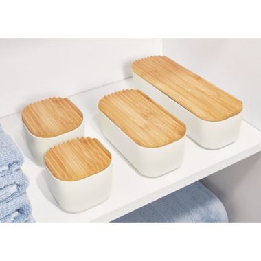 Squared Away&trade; Small Storage Bins with Bamboo Lids in White (Set of 2). View a larger version of this product image.