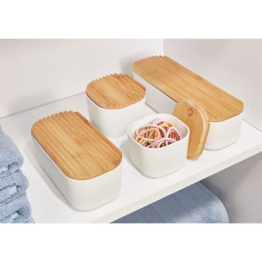 Squared Away&trade; Small Storage Bins with Bamboo Lids in White (Set of 2). View a larger version of this product image.