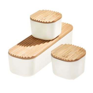 Squared Away&trade; Small Storage Bins with Bamboo Lids in White (Set of 2). View a larger version of this product image.