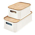 Alternate image 4 for Squared Away&trade; Medium Stacking Storage Bin with Bamboo Lid in White
