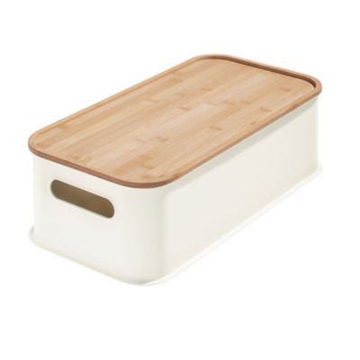 Squared Away&trade; Large Stacking Storage Bin with Bamboo Lid in White