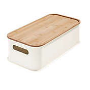 Squared Away&trade; Stacking Storage Bin with Bamboo Lid in White