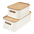 Alternate image 4 for Squared Away&trade; Large Stacking Storage Bin with Bamboo Lid in White