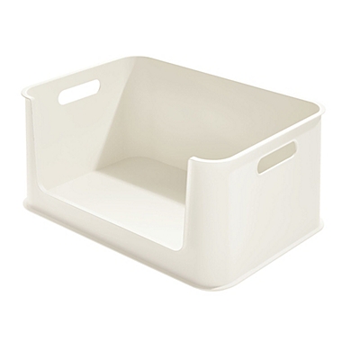 Squared Away&trade; Open-Front Stacking Storage Bin in White. View a larger version of this product image.