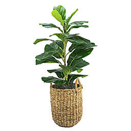 LCG Floral 30-Inch Faux Fiddle Leaf Fig Plant with Brown Basket