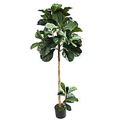 LCG Floral 60-Inch Faux Fiddle Leaf Fig Tree with Black Plastic Pot