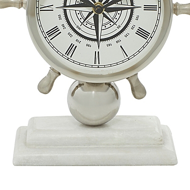 Ridge Road Décor 9-Inch x 8-Inch Round Coastal Tabletop Clock in Silver. View a larger version of this product image.