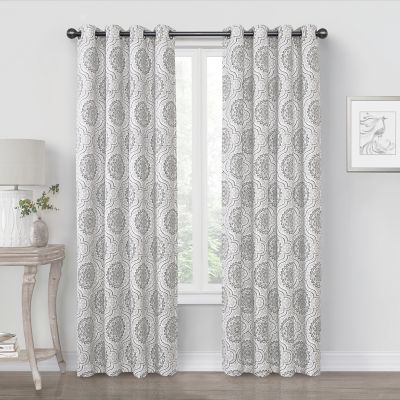 Quinn Medallion 63-Inch Grommet 100% Blackout Window Curtain Panel in Charcoal (Single)