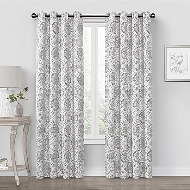 Quinn Medallion 95-Inch Grommet 100% Blackout Window Curtain Panel in Charcoal (Single). View a larger version of this product image.