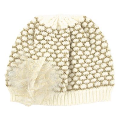 Flower Knit Beanie in Ivory