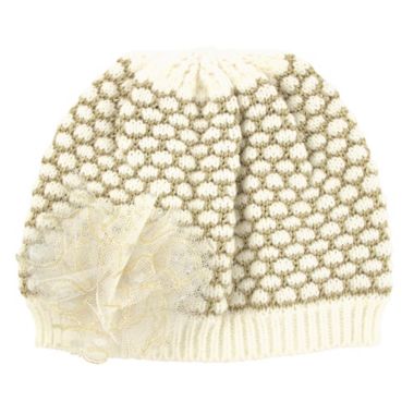 Newborn Flower Knit Beanie in Ivory. View a larger version of this product image.