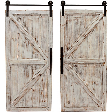 FirsTime &amp; Co.&reg; Carriage Barn Door Wall Plaques in White Washed (Set of 2). View a larger version of this product image.
