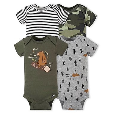 Gerber&reg; Onesies&reg; Brand Size 0-3M 4-Pack Bear Short Sleeve Bodysuits in Green. View a larger version of this product image.